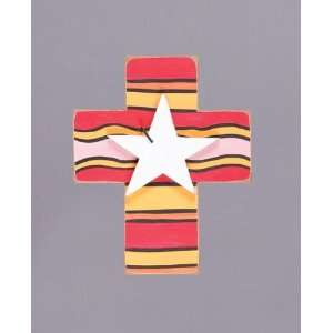    Red and Orange Striped Wooden Cross with White Star