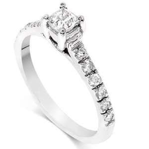  SALE Real 1/2 Carat Princess Cut Pave Diamond Engagement Ring 