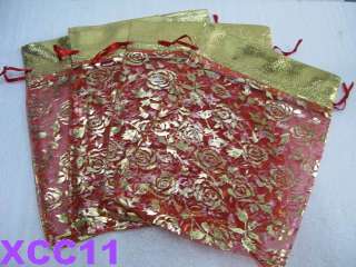 10pcs Red Rose Gold Top Organza Jewellery Wedding Gift bag Pouches 