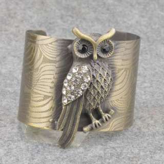 Vintage Retro Copper Swarovski Crystal Carved Fancy Owl Bangle 