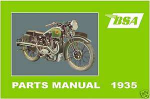 BSA Parts Manual All Models X35 B35 R35 W35 M35 J35 & G35 1935 Spares 
