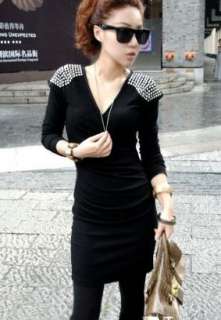 Free SH Bead Slim Long Sleeve Japan Black Dress  