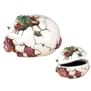 Double Dragon Hatching Trinket Box   Cold Cast Resin   3.25 Height