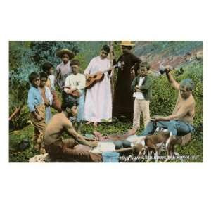  Hawaiian Natives Pounding Poi Premium Giclee Poster Print 