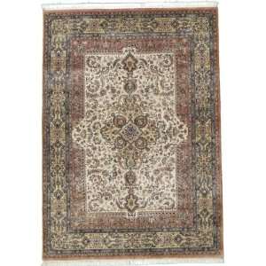  58 x 80 Ivory Hand Knotted Wool Kerman Rug: Furniture 