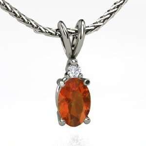   Oval Pendant, Oval Fire Opal Platinum Necklace with Diamond: Jewelry