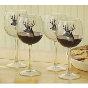  Wild Wings Whitetail Deer Red Wine Glasses: Home & Kitchen