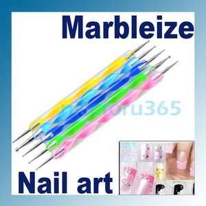 5pcs 2way Nail Polish Art Dotting Marbleizing Pen Tools  