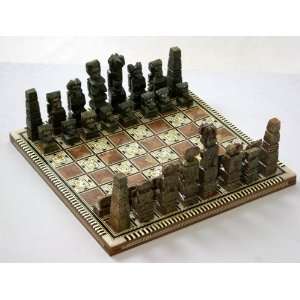  Mayan Stone Chess Set With Wooden Board 