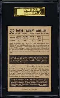 1953 54 Parkhurst #53 Lorne Gump Worsley SGC 96  