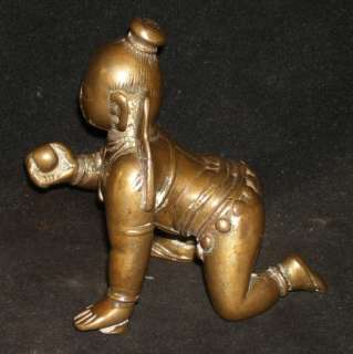Antique Hindu Traditional Indian Ritual Bronze God Baby Krishna 