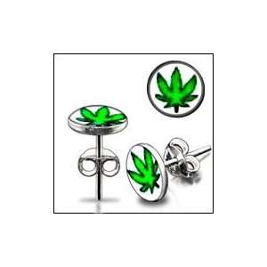  Marijuana Logo Silver Earring Body Piercing Jewelry 