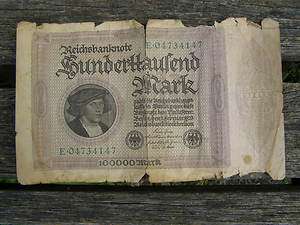ANTIQUE 1923 SUNDERTTAULEND 100000 MARK GERMAN BANK NOTE BILL  
