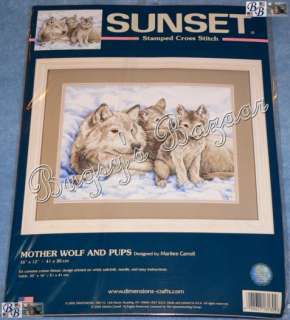 Sunset MOTHER WOLF AND PUPS Stamped Cross Stitch Kit  