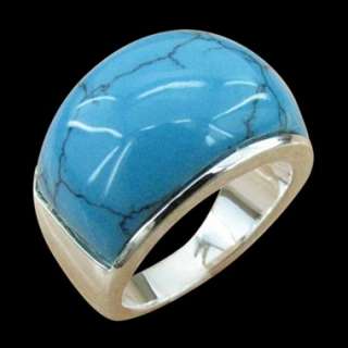 351 Massive Silver plate turquoise Finger Ring SZ 8  