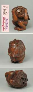 Boxwood Wood Netsuke MONKEY Figurine Carving WN347  