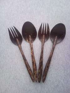 Wooden Spoon/Fork Coconut Shell Palm Wood Handle Set  
