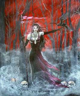 EBSQ ACEO print witch crow raven red black gothic misty fog magic 