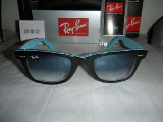 Ray Ban Wayfarer 2140 1001/3F Blk Azure Sunglasse 54MM 805289325062 