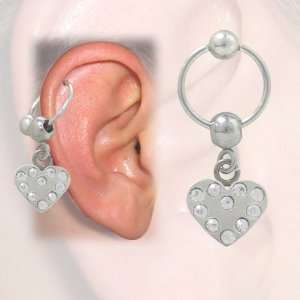  Cartilage   Tragus Earring, Heart Design with Jewels 
