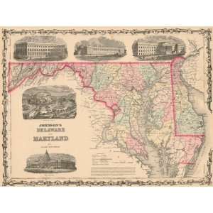  Johnson 1862 Antique Map of Delaware & Maryland