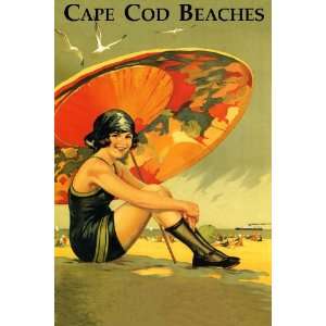  BEAUTIFUL GIRL ON THE BEACH CAPE COD SMALL VINTAGE POSTER 