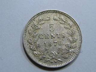 1876 Silver 5 cent. Netherlands. XF. Monster Die Break  