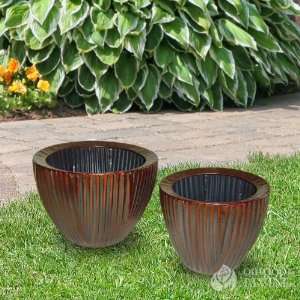  Cheungs Rattan Metal Set of 2 Verical Line Round Tapered 