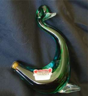 Green vintage Murano Glass Duck as a decanter for Drioli Cherry Wine 