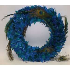   Blue Peacock Feather Glitter Christmas Wreath #11000: Home & Kitchen