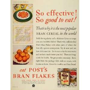  1928 Ad Post Co Bran Flakes Wheat Cereal Muffins Recipe 