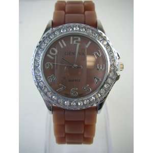  Ladies Dress Watch with Dark Brown Silicone Band   Womens 