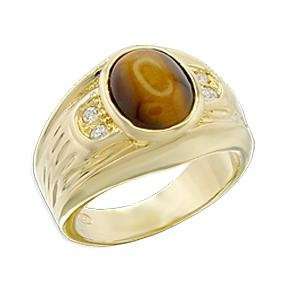 Gold Designer Ring with Tiger Eye Semi Precious Stone   Size 8 13, 13