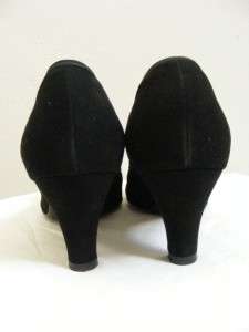 NOS vtg 40s 50s Black ALL Leather Peep Toe BOW Heels Pin Up Swing 6.5 