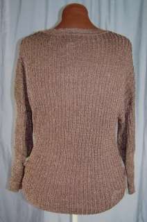 MNG SUIT Lightweight Knit Top SWEATER Brown Gold Metallic Plunging V 