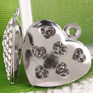 10pc Silver Tone Crystal Heart Drop Bead Charm AA848  