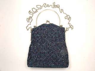 DARK BLUE Satin Beaded Evening Handbag Purse Clutch 581  