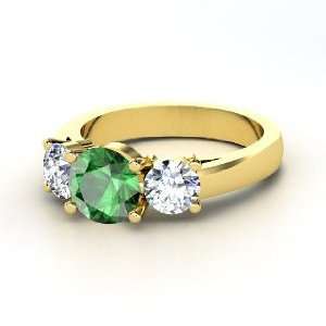  Arpeggio Ring, Round Emerald 14K Yellow Gold Ring with 