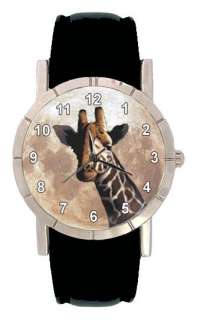 Giraffe Wild Animal Men Lady Genuine Leather Quartz Movement Wrist 