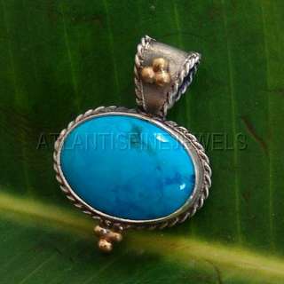 OMER 24K SOLID YELLOW GOLD & SILVER HANDMADE TURQUOISE PENDANT (22K 