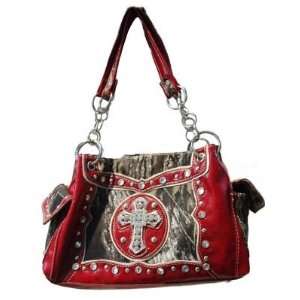   Rhinestone Cross Red Trim Western Shoulder Handbag 