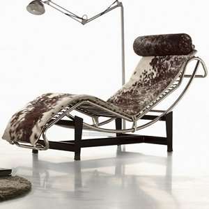  Le Corbusier Style LC4 Chaise in White/Brown Pony Hide 