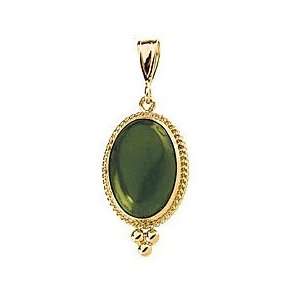  Expressive Jade Cabochon Pendant set in 14 kt Yellow Gold 