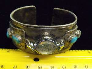   OLD STOCK WRISTWATCH STERLING SILVER TURQUOISE BANGLE 7 WATCH  