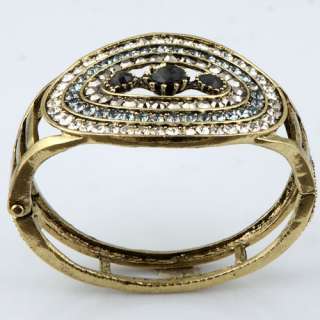 vintage alloy gold tone open ended multi loop white crystal bangle 