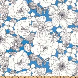   Crepe Knit Floral Blue/White Fabric By The Yard: Arts, Crafts & Sewing