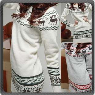 Korean White Gray Knit Deer Pullover Jumper Sweater  