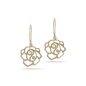 14K Yellow Gold Hand Crafted Matte Finished Dangling Rose Motif 