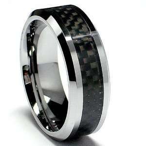  Mens Tungsten Carbide Wedding Band with Carbon Fiber Inlay 