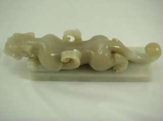 Antique Chinese Natural Gray Mutton Fat Imperial Jade Tiger Carving 